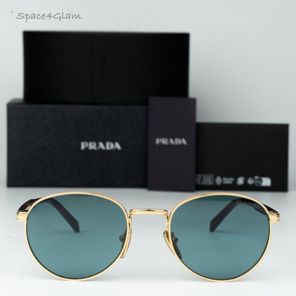 Prada Men Sunglasses Gold Lago Round PRB51S 5AK40K NEW AUTHENTIC - Picture 1 of 9